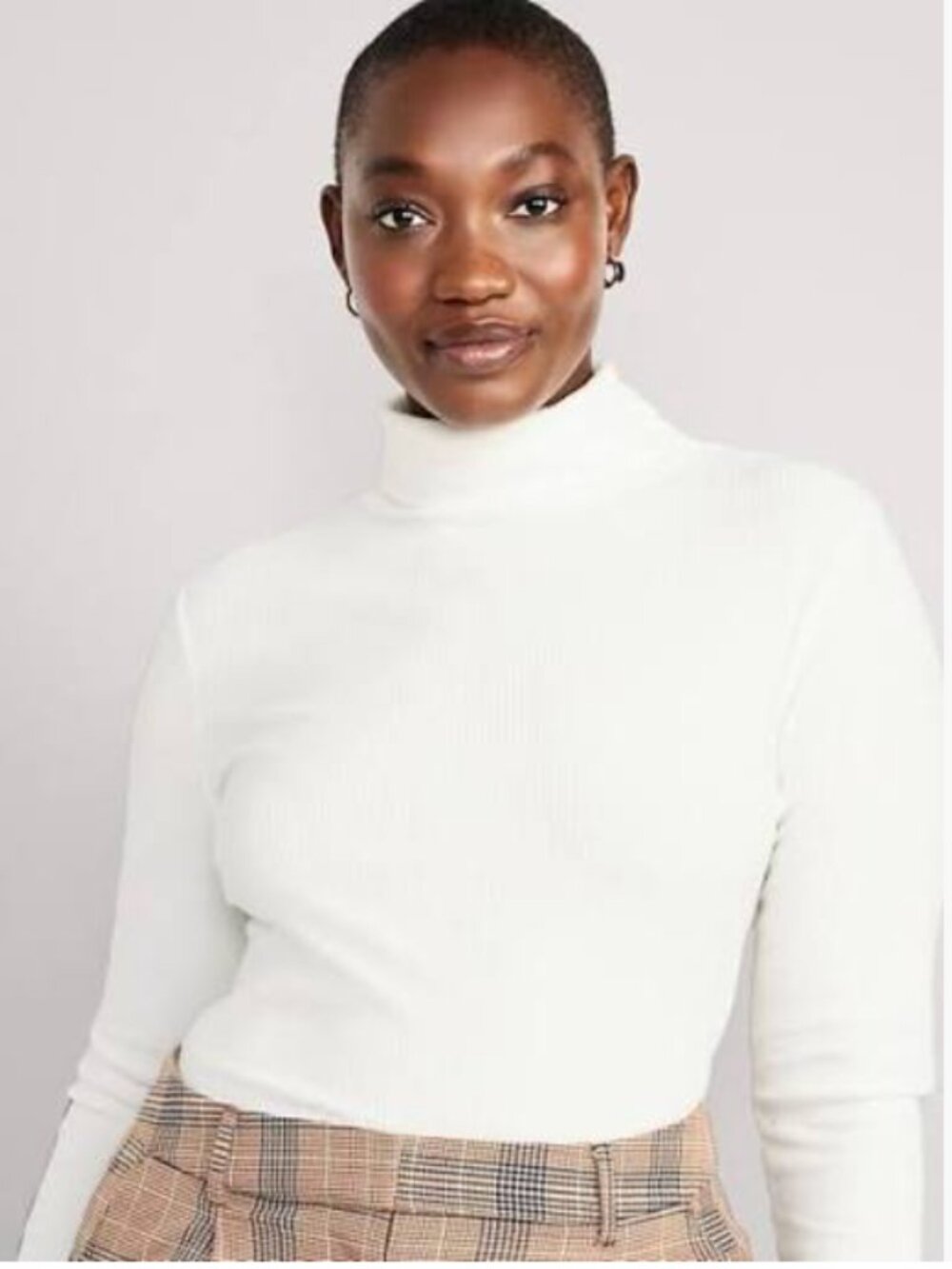 Old Navy White Ribbed Plush Tee Turtleneck Long Sleeve Top S